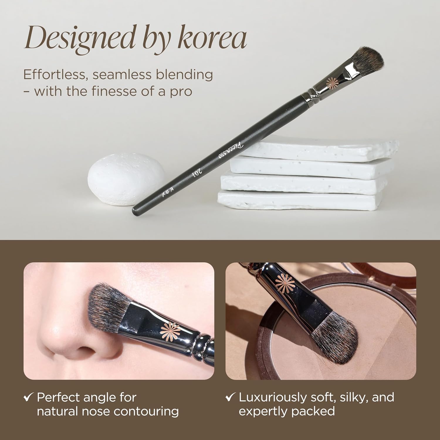 Piccasso 201 Nose Shading Brush – Soft Hair Makeup Brush for Nose Shaper and Face Makeup, Small Angled Brush for Precise Contouring and Blending, Korean Professional Beauty Tool for Daily Use-GlimoraGlow