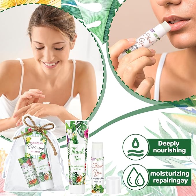 200 Pcs Baby Shower Wedding Party Favors Gift Set, 50 Pcs Baby Shower Hand Cream and 50 Lip Balm for Wedding Bridesmaid Guests Gift Supplies with 50 Organza Bag 50 Thank You Tag(Tropical)-GlimoraGlow