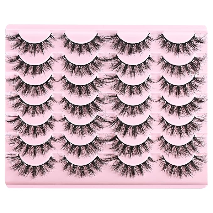 FARRED Cat Eye Lashes Short Natural Eyelashes 15mm Fluffy Wispy Strip Eyelash 14 Pairs Cute Natural Fake Lashes Packs Small Full Pestañas Set (F10 | 9-15mm)-GlimoraGlow