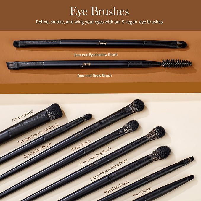 Jessup Makeup Brushes Set Jessup Make up Brushes 14Pcs Black Kabuki Foundation Eyeshadow Contour Concealer Powder Eyeliner Crease Eyebrow Blending Brush with Gift Box, T336-G-GlimoraGlow