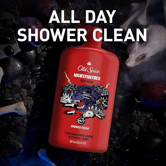 Old Spice Body Wash for Men, 3X Defense, 24/7 Shower Fresh with Long Lasting Lather, NightPanther Scent, 33.4 fl oz (Pack of 4)-GlimoraGlow