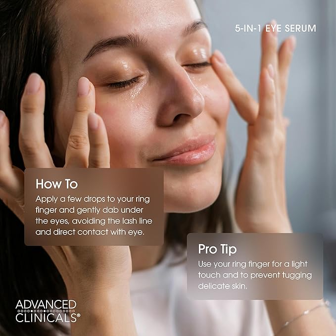 Advanced Clinicals 5-in-1 Eye Serum | Multi-Benefit Visible Anti Aging Under Eye Serum Face Moisturizer Reduces Appearance Of Dark Circles, Puffy Eyes, Crows Feet, Wrinkles, & Fine Lines, 2-Pack-GlimoraGlow