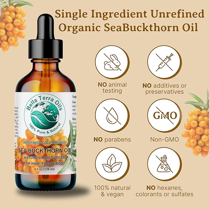 Bella Terra Oils Pure Sea Buckthorn Oil – 1 gallon, Unique Nutrient Blend, Nourishing, Non-Greasy, Radiant Glow for Skin, Softness for Hair-GlimoraGlow