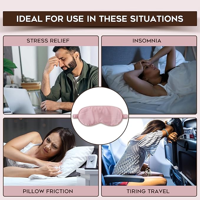 in Flight Mind Mulberry Silk Sleep Mask, Eye Mask for Sleeping with Elastic Headband, Super Soft Sleeping Mask,Comfortable Silk Eye Sleep Mask, Sleep Eye Mask for Night Sleeping, Travel, Nap(Pink)-GlimoraGlow