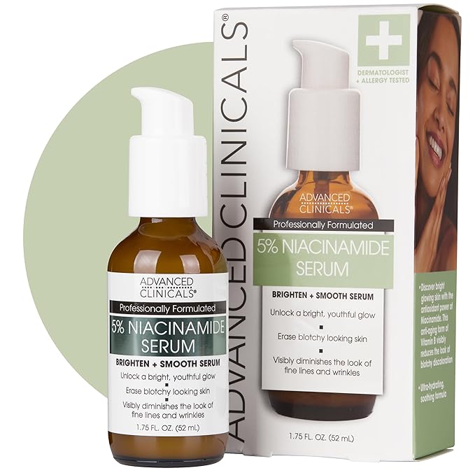 Advanced Clinicals Niacinamide Serum | 5% Niacinamide Serum For Face With Hyaluronic Acid, Ferulic Acid, Aloe Vera, & Fruit Extracts Helps Improve Look Of Dark Spots & Uneven Skin Tone, 1.75 Fl Oz-GlimoraGlow