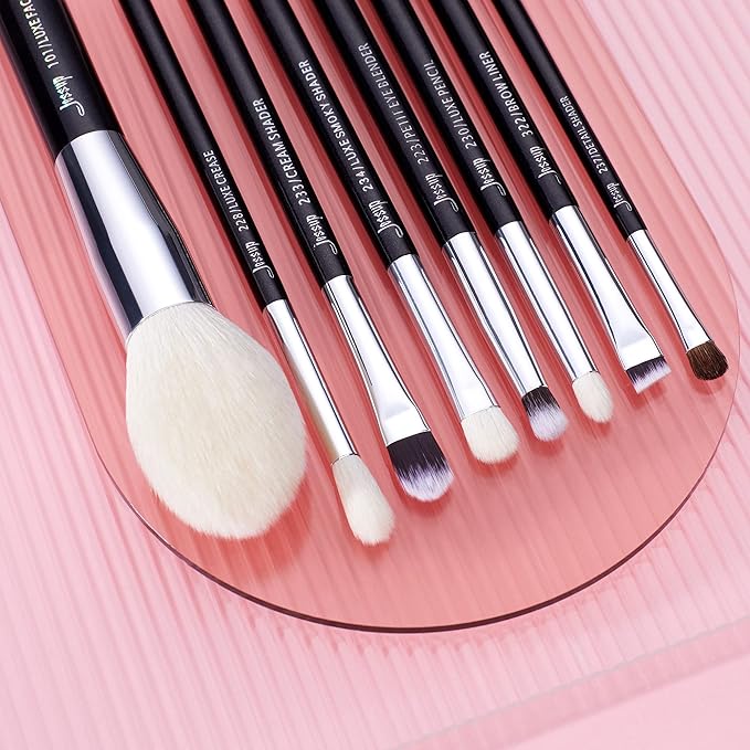 Jessup 25pcs Professional Makeup Brush Set Foundation Powder Concealer Eyeshadow Blending Blush Highlighter Natural-Synthetic Hair Brushes (Black/Silver)-GlimoraGlow