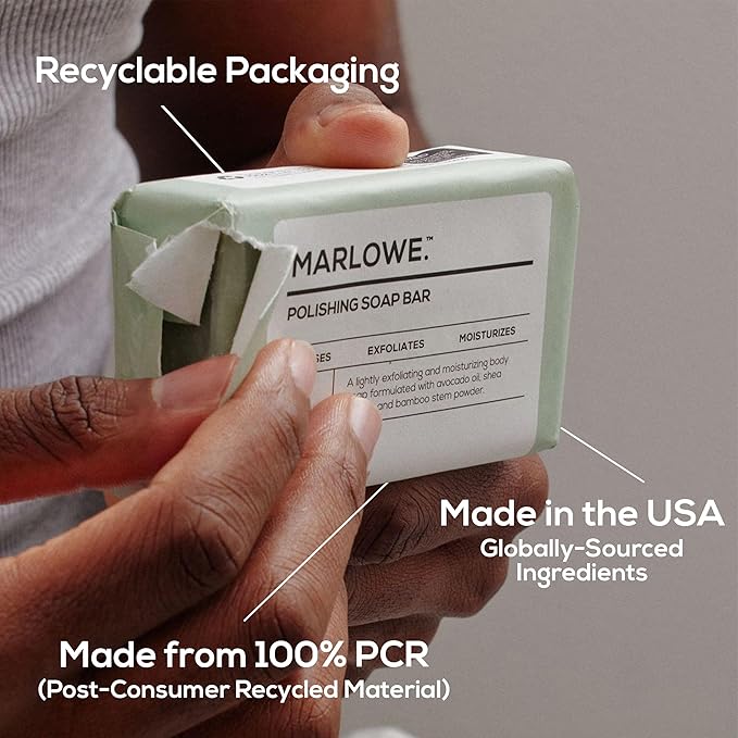 MARLOWE. No. 108 Lightly Exfoliating Soap Bar, 7oz (6 Bars) Polishing, Moisturizing & Cleansing Bar Soap for Men, Made with Natural Ingredients-GlimoraGlow