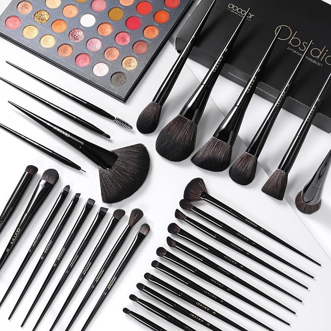 Docolor Makeup Brushes Set Professional 30Pcs Obsidian Makeup Brushes Premium Synthetic Powder Kabuki Foundation Contour Blush Concealer Eye Shadow Blending Eyeliner Crease Eyebrow Make Up Brush Kit-GlimoraGlow