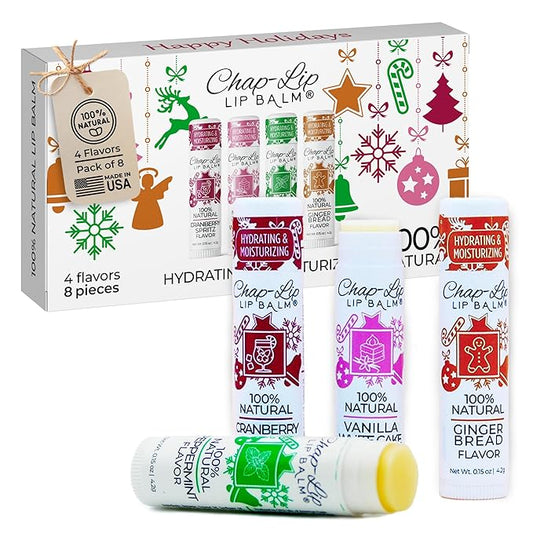 100% Natural Lip Balm Set - Beeswax Natural Christmas Gifts for Her - Ideal Gift for Women - Lip Moisturizer for Dry Lips, Cocoa Butter - Petroleum Free Pack of 8-GlimoraGlow