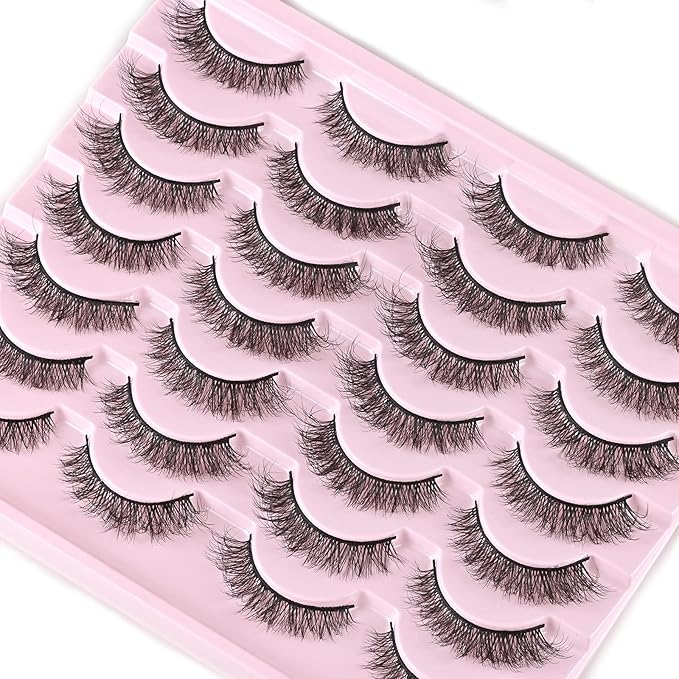 FARRED Natural Lashes Short Eyelashes Wispy False Mink Lash Pack 14 Pair Natural Look Fluffy Cat Eye Strip Eyelash Small Fake Lashes Full Pestañas Sets for MUA and Beginners Daily Makeup (F1 | 8-14mm)-GlimoraGlow