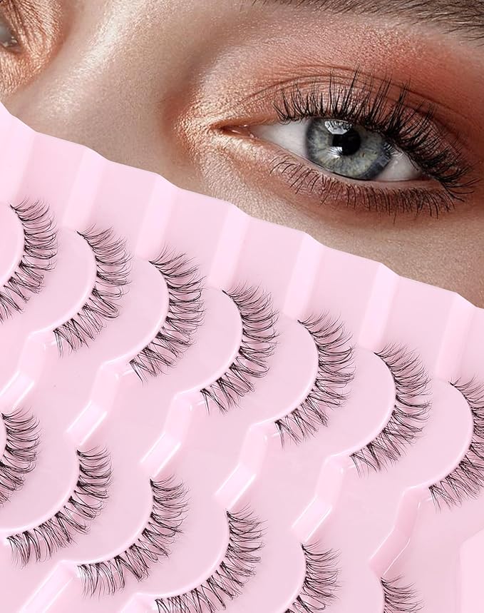 Short Lashes Natural Look Everyday Wispy False Eyelashes Clear Band Strip Eyelash Soft Lashes Fluffy Pack 7 Pairs SF-01-GlimoraGlow