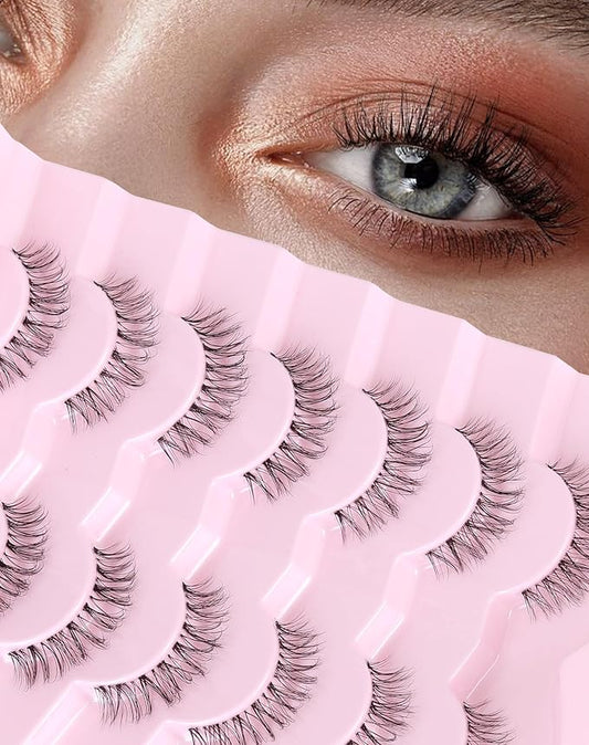 Short Lashes Natural Look Everyday Wispy False Eyelashes Clear Band Strip Eyelash Soft Lashes Fluffy Pack 7 Pairs SF-01-GlimoraGlow