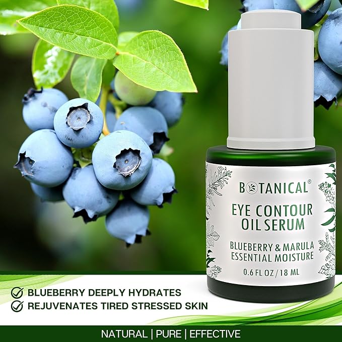 Botanical Eye Contour Oil Serum | Blueberry & Marula Oil | Organic, Pure, Natural Skincare (0.6 fl oz | 18 ml)-GlimoraGlow