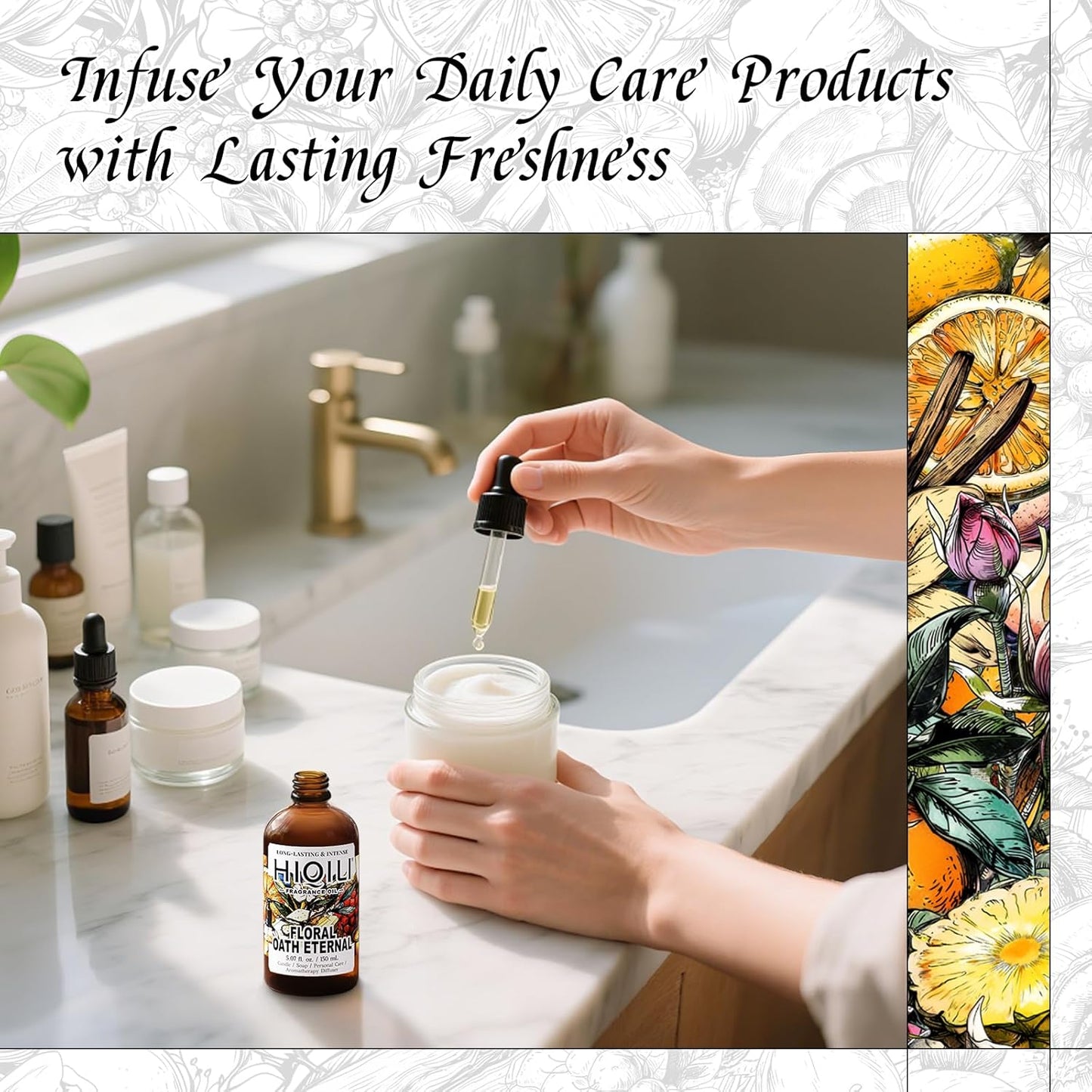 HIQILI Floral Oath Eternal Fragrance Oil, Jasmine & Peach Scents, Perfect for Soap & Candle Making, Essential Oil Diffusers, Skin and Body Scenting - 5.07 Fl Oz-GlimoraGlow