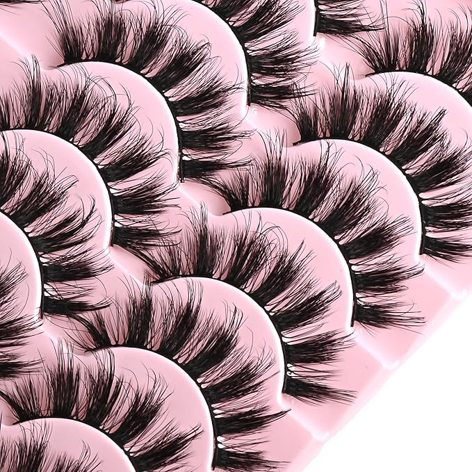 FARRED Fluffy Lashes Natural Eyelashes Short Wispy Eye Lash Strips 14 Pairs Separated Volume Eyelash Pack 17mm Dramatic Wispies Fake Strip Lashes Clusters Cat Eye Pestañas Spiky Look (F6 | 11-17mm)-GlimoraGlow