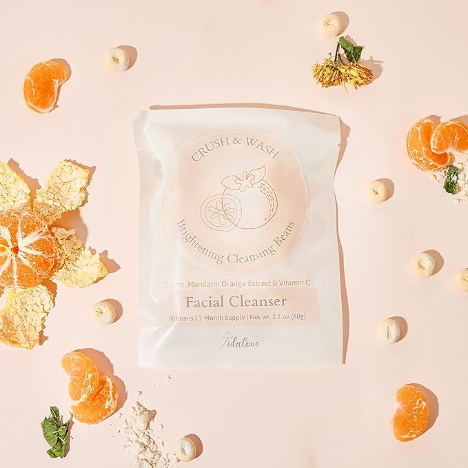 Daily 3 in 1 Facial Cleanser, Exfoliator and Wash-off Mask, Vegan, Cruelty Free, Plastic Free, Travel Friendly, 1 Month Supply Refill (60 Tablets) (Brightening)-GlimoraGlow