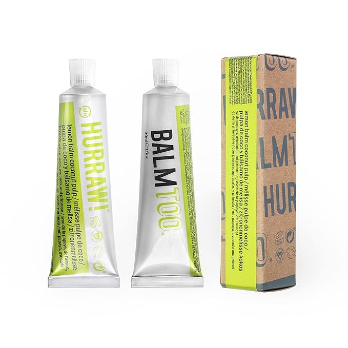 Hurraw! Balmtoo Squeezable Balm, Lemon Balm Coconut Pulp: Ultra-moisturizing. Anywhere application. Body, face, lips, neck, fingers, toes. 1 tube = 7 sticks of lip balm. Natural, Organic. Made in USA-GlimoraGlow