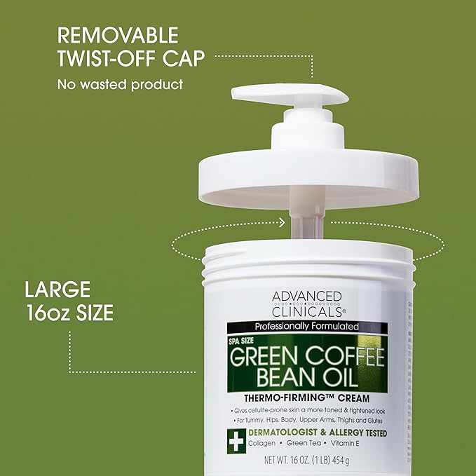 Advanced Clinicals Green Coffee Bean Thermo Firming Body Cream | Anti Cellulite Cream | Caffeine Body Lotion Moisturizer To Firm, Tighten, & Hydrate Look Of Legs, Arms, Tummy, Butt, & Thighs, 16 Oz-GlimoraGlow