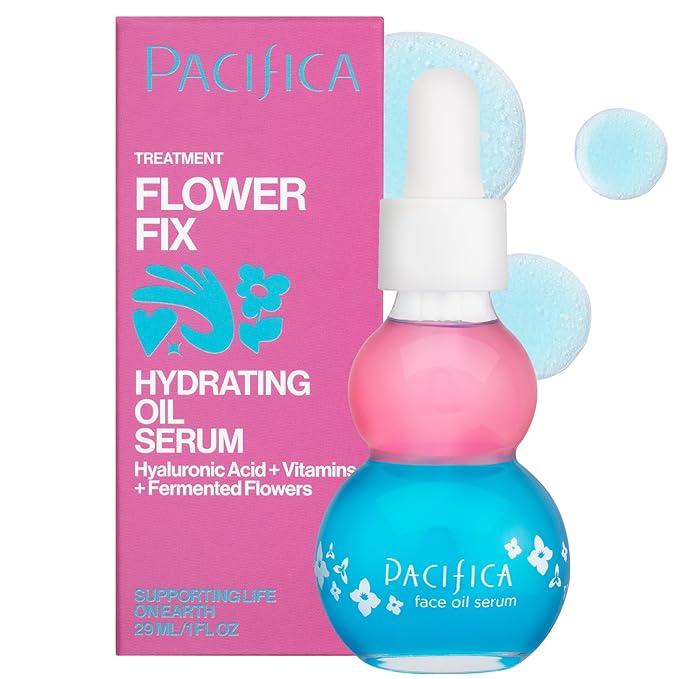 Pacifica Face Oil Serum - Flower Fix Bi-Phase Hydrating Skin Barrier - w/Hyaluronic Acid & Natural Botanical Ingredients - for Dry Sensitive Skin Vegan & Cruelty-Free Dermatologist Approved-GlimoraGlow