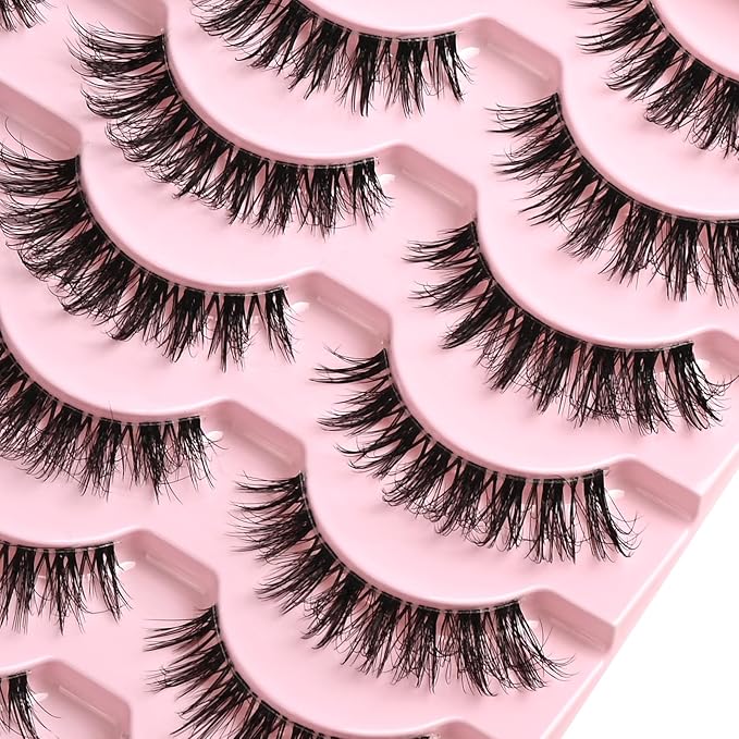 FARRED Cat Eye Lashes False Eyelashes Short Wispy Lash Strips Volume Eyelash 14 Pairs Cateye Medium Length False Clear Band Lashes Natural Looking Hybrid Clusters Full Strip Lashes (F29 | 7-14mm)-GlimoraGlow