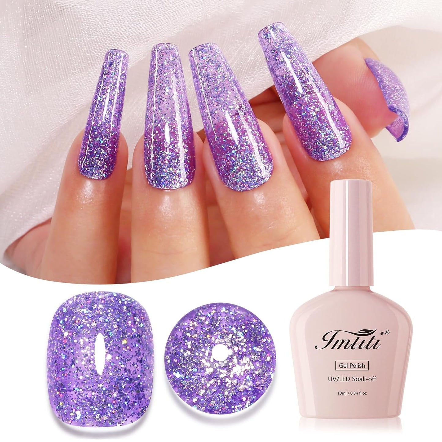 Imtiti Glitter Gel Nail Polish, Clear Purple Iridescent Glitter Gel Polish Diamond Shimmer Sparkle Soak Off UV LED Nail Gel Polish Autumn Winter Gel Polish Manicure Gel Nail Kit 10ML-GlimoraGlow
