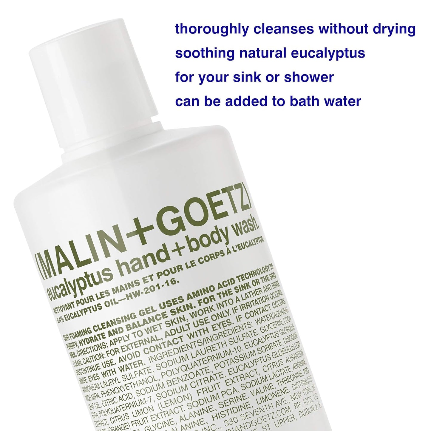 Malin + Goetz Eucalyptus Hand + Body Wash natural cleansing, purifying, hydrating hand & body wash. all skin types, dry, irritated, sensitive. No stripping/irritation. Cruelty-free & vegan 16 Fl oz-GlimoraGlow
