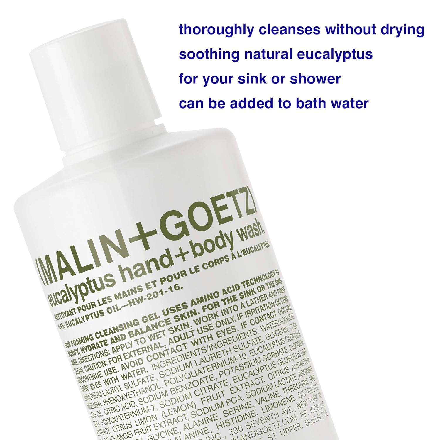 Malin + Goetz Eucalyptus Hand + Body Wash natural cleansing, purifying, hydrating hand & body wash. all skin types, dry, irritated, sensitive. No stripping/irritation. Cruelty-free & vegan 16 Fl oz-GlimoraGlow