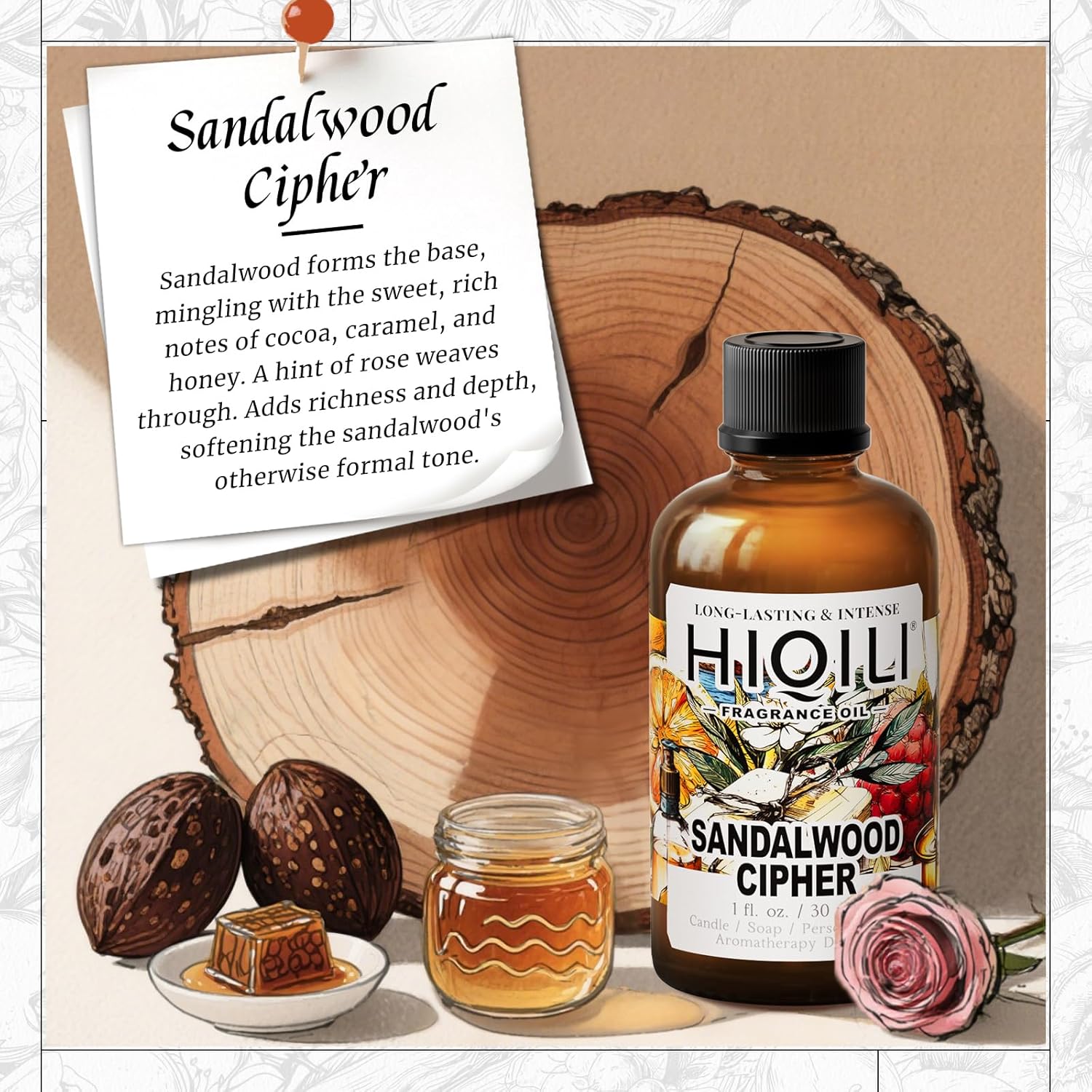 HIQILI Sandalwood Cipher Fragrance Oil for Diffuser, Inspired by Srge-L.tens StalMajus-cvle, Candle & Soap, Perfume & Body Oil Making- Have Gourmand Notes, Long-Lasting- 1 Fl Oz-GlimoraGlow