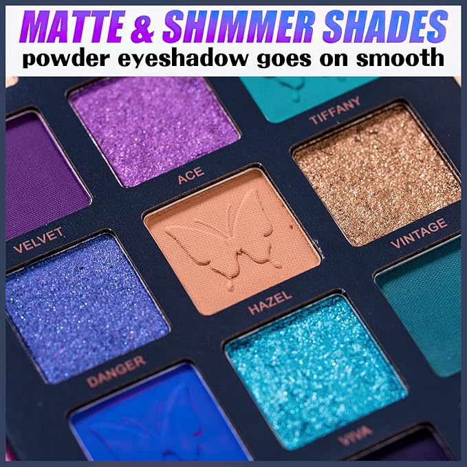 18 Colors Eyeshadow Palette, Butterfly Series Highly Pigmented Eye Makeup Palette, Matte Shimmer Metallic Powder Eyeshadow Pallet, Makeup Palette Cosmetics Gift, 110-GlimoraGlow