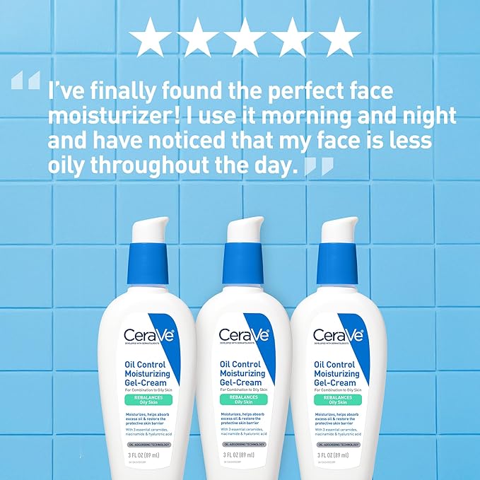 CeraVe Oil Control Moisturizing Gel-Cream, Face Moisturizer for Oily Skin, Niacinamide, Hyaluronic Acid & Oil Absorbing Technology To Rebalance Oily Skin, Non-Comedogenic, Fragrance Free & Oil-Free-GlimoraGlow