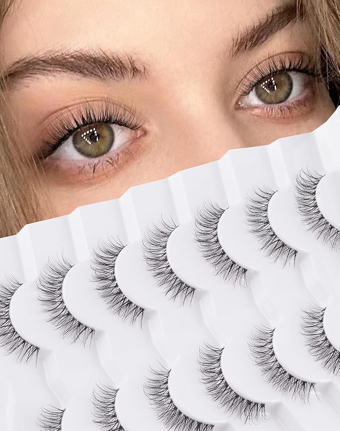 Eyelashes Natural Look Wipsy Lashes Natural Fake Lashes Clear Band Lashes Fluffy Mink Lashes Strip Lashes 12MM Demi Wispies Eyelashes-GlimoraGlow