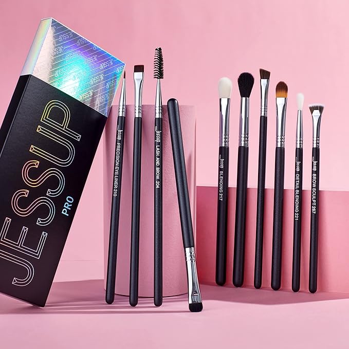 Jessup Eye Makeup Brushes 10 pcs, Premium Synthetic Eyeshadow Blending Concealer Eyebrow Eyeliner Brush Set T315-GlimoraGlow