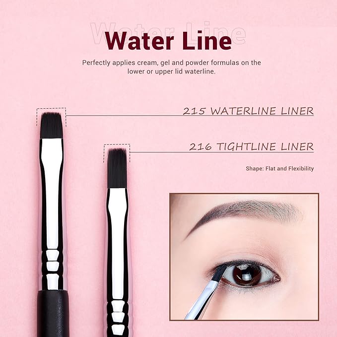 Jessup Eyeliner Brush Set, Professional Eye Liner Makeup Brushes 11pcs, Angled Flat Definer Ultra Fine Bent Pencil Point Eyeliner Brushes for Precision Liner, T324-GlimoraGlow