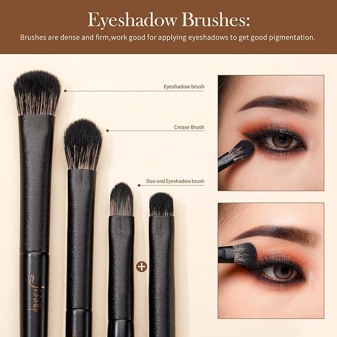 Jessup Eyeshadow Brush Set, 10Pcs Eye Makeup Brushes Professional for Blending Eye Shadow Liner Crease, Duo-end Brow Brush, Elegant Black T337-GlimoraGlow