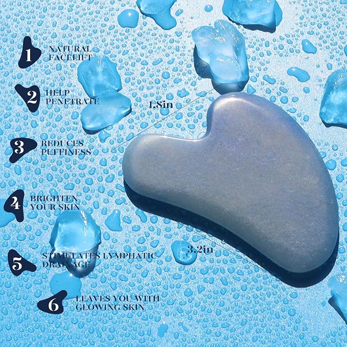 BAIMEI Jade Roller & Gua Sha, Face Roller, Facial Beauty Roller Skin Care Tools, Self Care Gift for Men Women, Massager for Face, Eyes, Neck, Relieve Fine Lines and Wrinkles - Blue-GlimoraGlow