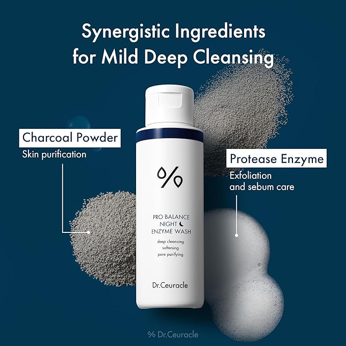 Dr.Ceuracle Pro Balance Enzyme Powder Face Wash - Korean Day and Night Natural Enzyme Powder Face Wash for Deep Pore Cleansing, Sebum Removing, pH Skin Balancing Care (Night Wash)-GlimoraGlow