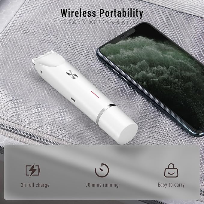 2-in-1 Bikini Trimmer for Women, Bikini Shaver with Dual Heads, Painless Body and Facial Hair Removal, Rechargeable Cordless Electric Razors for Face Chin Pubic Underarm Legs, IPX7 Waterproof, White-GlimoraGlow