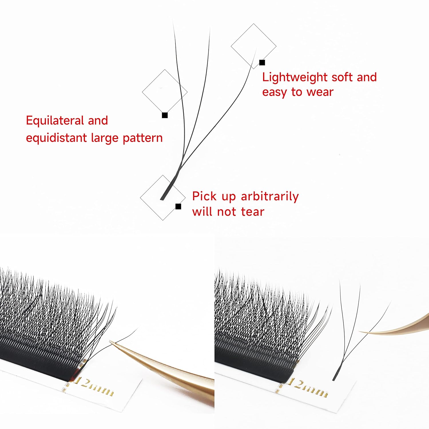 W Eyelash Extension 3D Volume Premade Fans 0.07 D Curl 8-15mm mix Lashes Matte Black Lash Extensions Easy Shape yy Eye Lashes(3D-0.07C-12mm)-GlimoraGlow