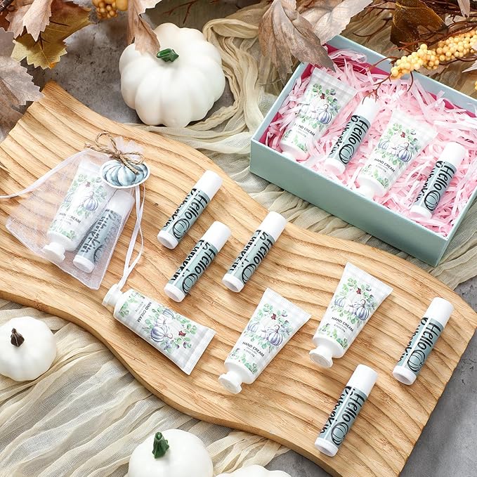 144 Pcs Fall Lip Balm Hand Cream Set Party Favors, Include 36 Blue Pumpkin Lip Balm 36 Moisturizing Hand Cream 36 Bags 36 Cards and Ropes for Autumn Accessories Gifts-GlimoraGlow