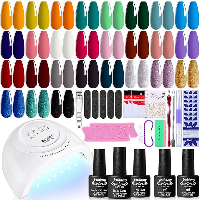 JEWHITENY 27 Colors Nail Polish Kit with U V Light, U V LED Nail Dryer Lamp Curing Gel Nail Polish Set Popular Gel Polish Set DIY at Home, Nail Manicure Tools-GlimoraGlow