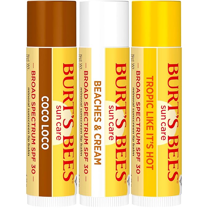 Burt’s Bees SPF 30 Lip Balm Mothers Day Gifts for Mom, Island Getaway - Coco Loco, Beaches & Cream, Tropic Like It's Hot, Water-Resistant Sun Care, Natural Origin Lip Treatment, 3 Tubes, 0.15 oz-GlimoraGlow