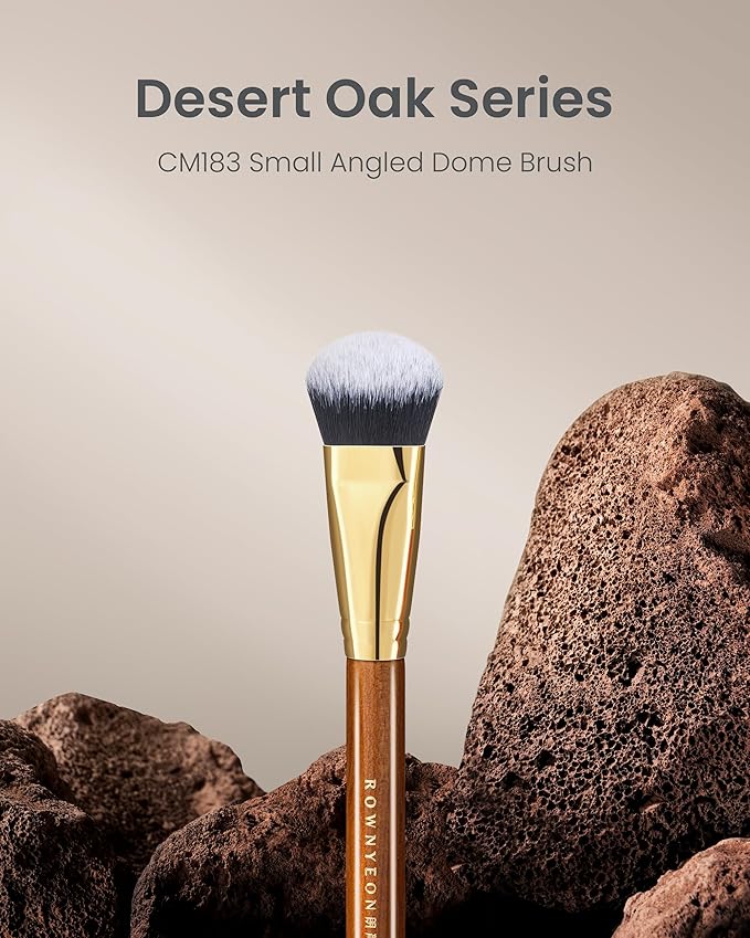 Desert Oak Series Angled Dome Cream Blush Brush - Medium Nylon Bristles for Flawless Cream/Liquid Blush Application, Seamless Stippling & Blending, Bubinga Handle & Brass Ferrule (CM 183)-GlimoraGlow