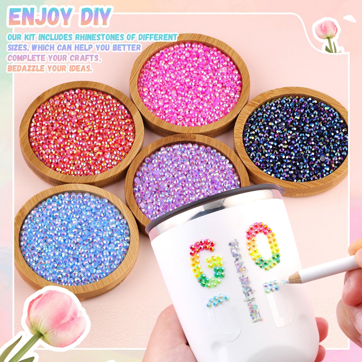 16000Pcs Resin Rhinestones for Bedazzling with B7000 Jewelry Glue, 4MM Colorful Gems Flatback Rhinestones for Crafting, Crystal for DIY Crafts Clothing Tumblers Mugs Shoes Fabric Decor Nail Art-GlimoraGlow