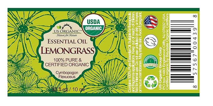 US Organic 100% Pure Lemongrass Essential Oil, USDA Certified Organic, Undiluted, Therapeutic Grade, Steam Distilled, for Aromatherapy, Freshening, and DIY Personal Care (10ml, Pack of 2)-GlimoraGlow