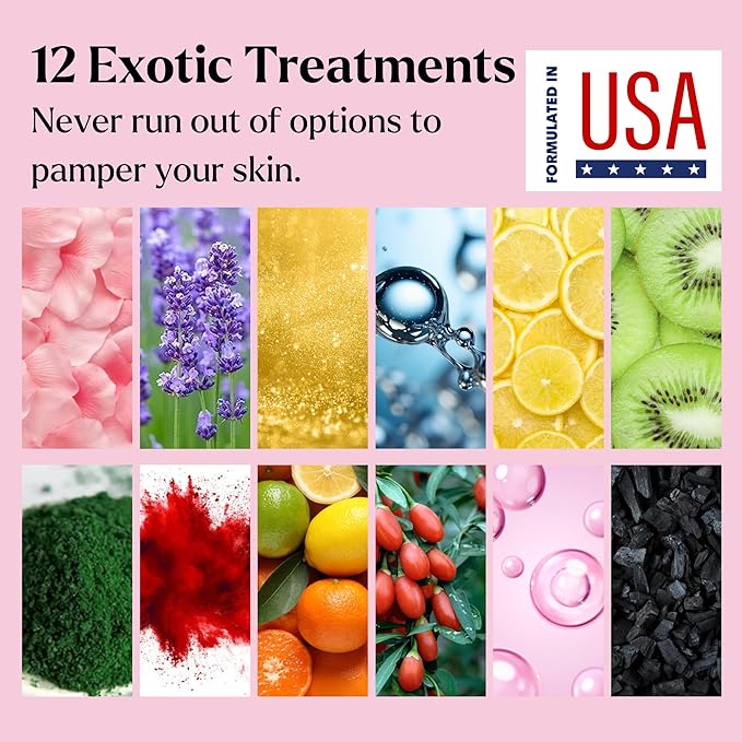 Jelly Mask for Facials - 12 Flavors Hydrating & Brightening Jelly Face Masks | Free Jade Roller & Spatula | Bulgarian Rose, Lavender, Hyaluronic Acid, 24K Gold face mask skin care |Vajacial Jelly Mask-GlimoraGlow