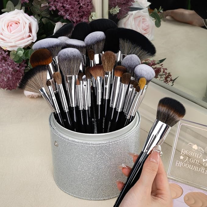 Bueart Design 36Pcs PRO Grade Natural Goat Hair Pony Bristles Makeup Brushes Set with Super Holder Professional-Grade Precision & Luxury Brush for beauty enthusiasts&professionals Makeup Artist-GlimoraGlow