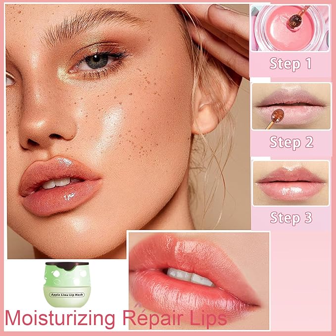 1 PCS Bee Lip Balm Honey Pot, Exfoliating Apple Bee Lip Balm Sleeping Lip Mask Overnight with Sticks, Honey Pot Lip Balm Prevention Dry Hydrating and Crack Lip Scrubs-GlimoraGlow