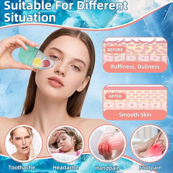 Silicone Facial Ice Cube Roller Massager, Facial Beauty Care Tool, Reusable Face Ice Mold - Brighten Skin, Reduce Puffiness (Rose Red)-GlimoraGlow