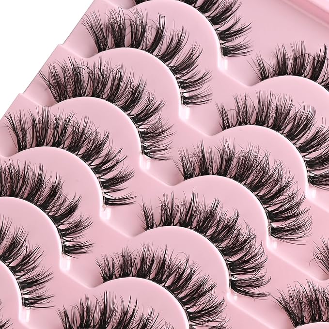 FARRED Cat Eye Lashes False Eyelashes Short Wispy Lash Strips Volume Eyelash 14 Pairs Cateye Medium Length False Clear Band Lashes Natural Looking Hybrid Clusters Full Strip Lashes (F29 | 7-14mm)-GlimoraGlow