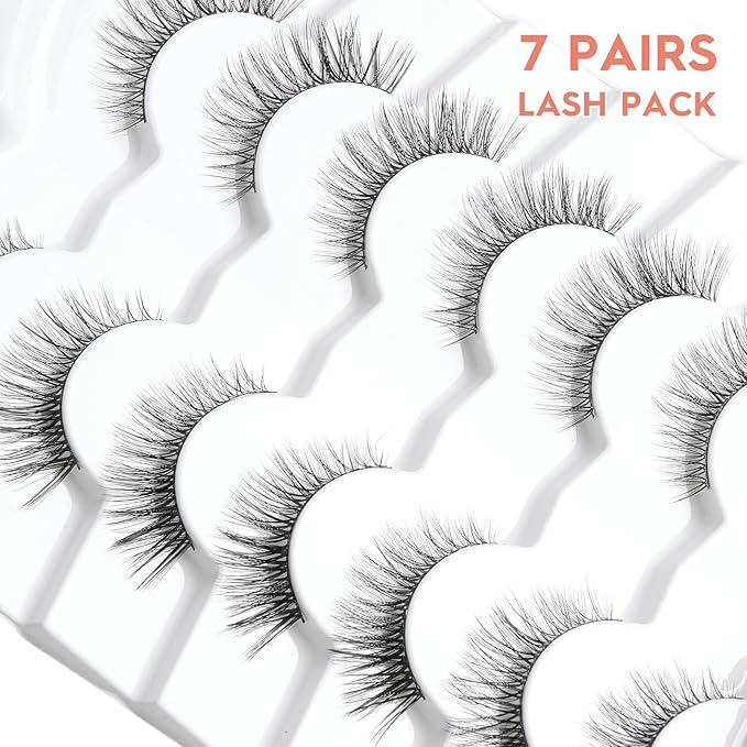 Wispy Cat Eye Lashes False Eyelashes Natural 10mm Short Lashes Pack Soft Strip Eyelash 3D Volume C Curl Natural Eyelashes 7 Pair Siligli Eyelashes-GlimoraGlow